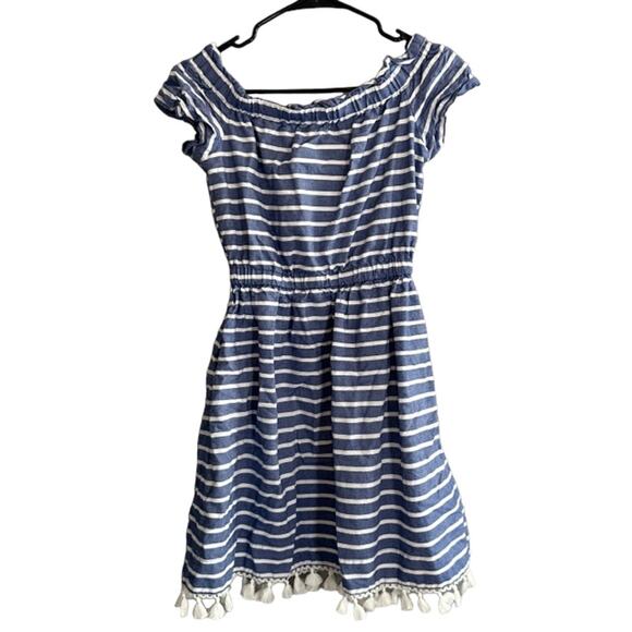 Eliza J Blue & White Striped Cotton Short Sleeve Tassel Pocket Dress Women Sz 0 - Picture 2 of 8